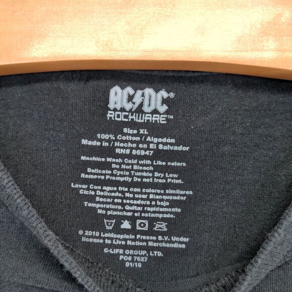 ACDC Rockware Womens Back in Black T-Shirt Black Size XL Short Sleeve Cotton - Picture 9 of 12